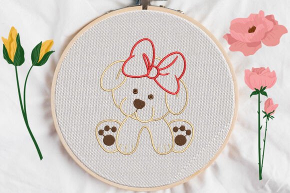 Baby Dog with Bow Applique Embroidery