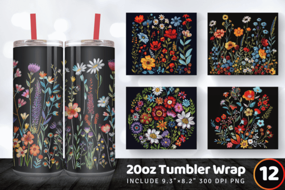 Boho Wildflowers Embroidery Tumbler Wrap