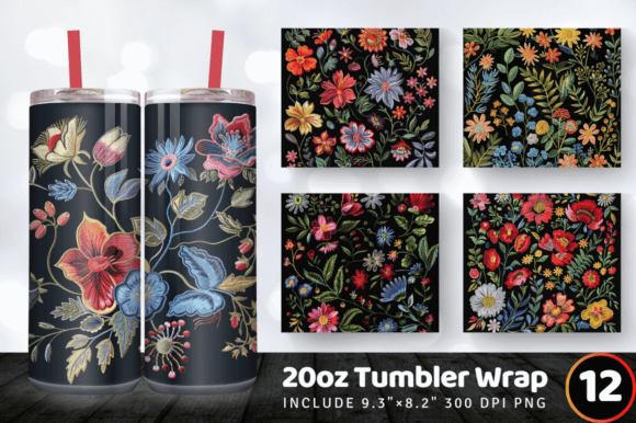 Botanical Embroidery Floral Tumbler Wrap