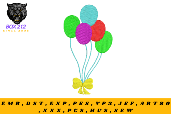 Bow Holding Balloons Digital Embroidery