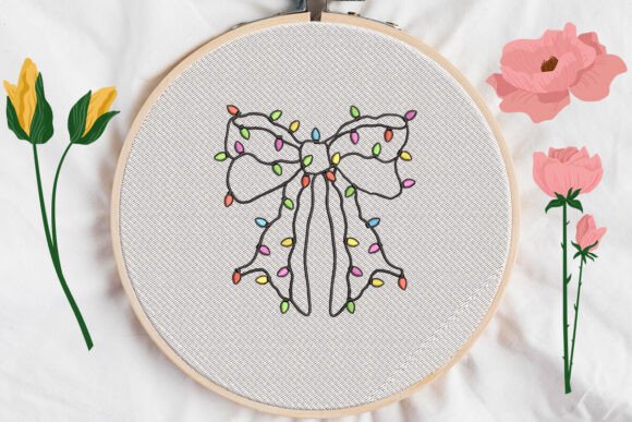 Christmas Light Bow Embroidery