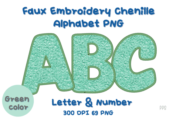 Green Faux Embroidery Alphabet Clipart