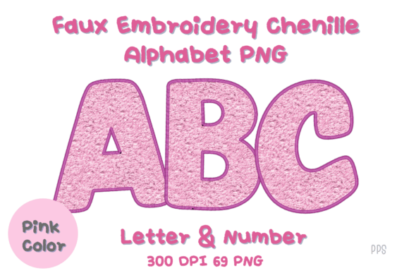 Pink Faux Embroidery Alphabet Clipart