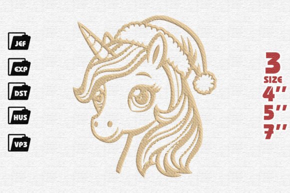Santa's Unicorn with Hat Embroidery