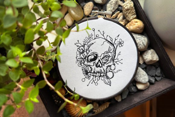 Skull in Flowers Machine Embroidery