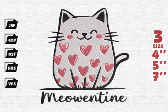Smiling Cat Valentine Embroidery