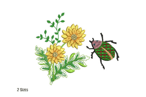 Sunflowers and Ladybug Embroidery Design