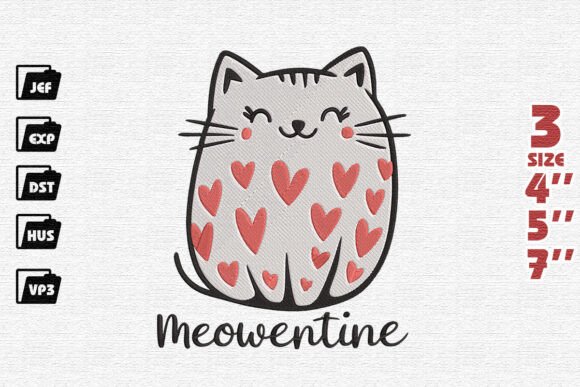 Sweet Cat Valentine Embroidery