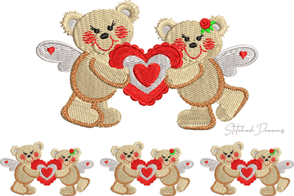 Teddy Bears Holding a Heart Embroidery