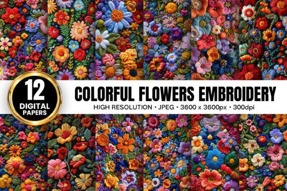 Vibrant Colorful Flower Embroidery Paper