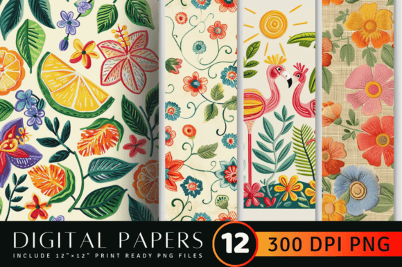 Vintage Summer Embroidery Digital Paper