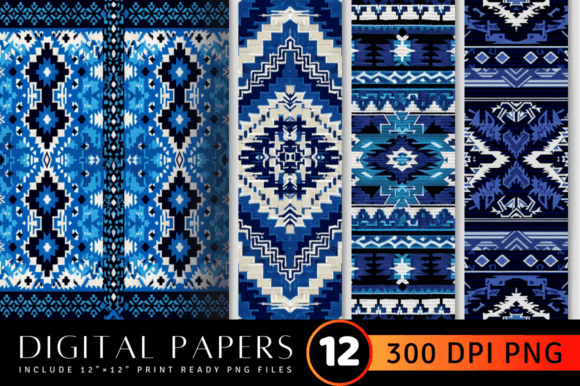 Western Blue Embroidery Aztec Knitted Di